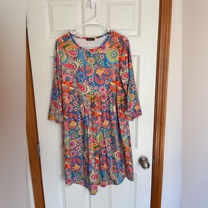 Retro Paisley Print 70s style flare sleeve dress